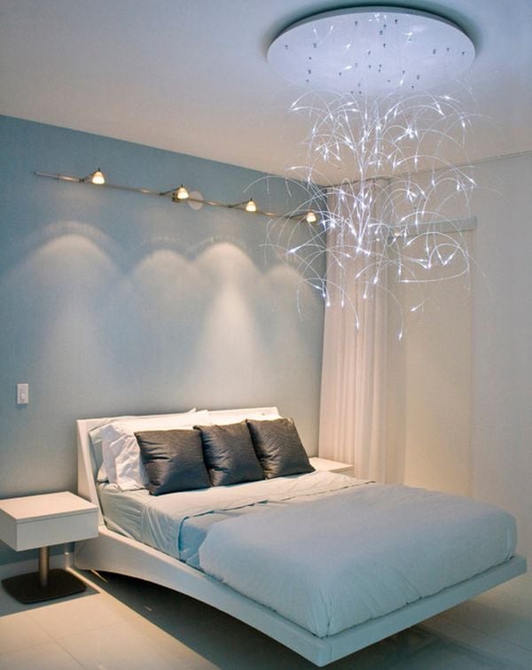 Sleek Modern Bedroom Design Enhanced by a Pendant Light and a Floating Bed