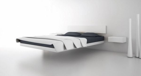 High End Minimalist Floating Bed Design with Wall Support