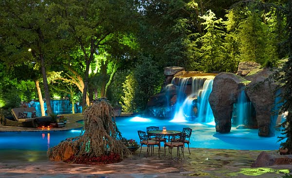 Custom Created LED Lights Shows Enhancing this Phenomenal Grotto and Waterfall Design