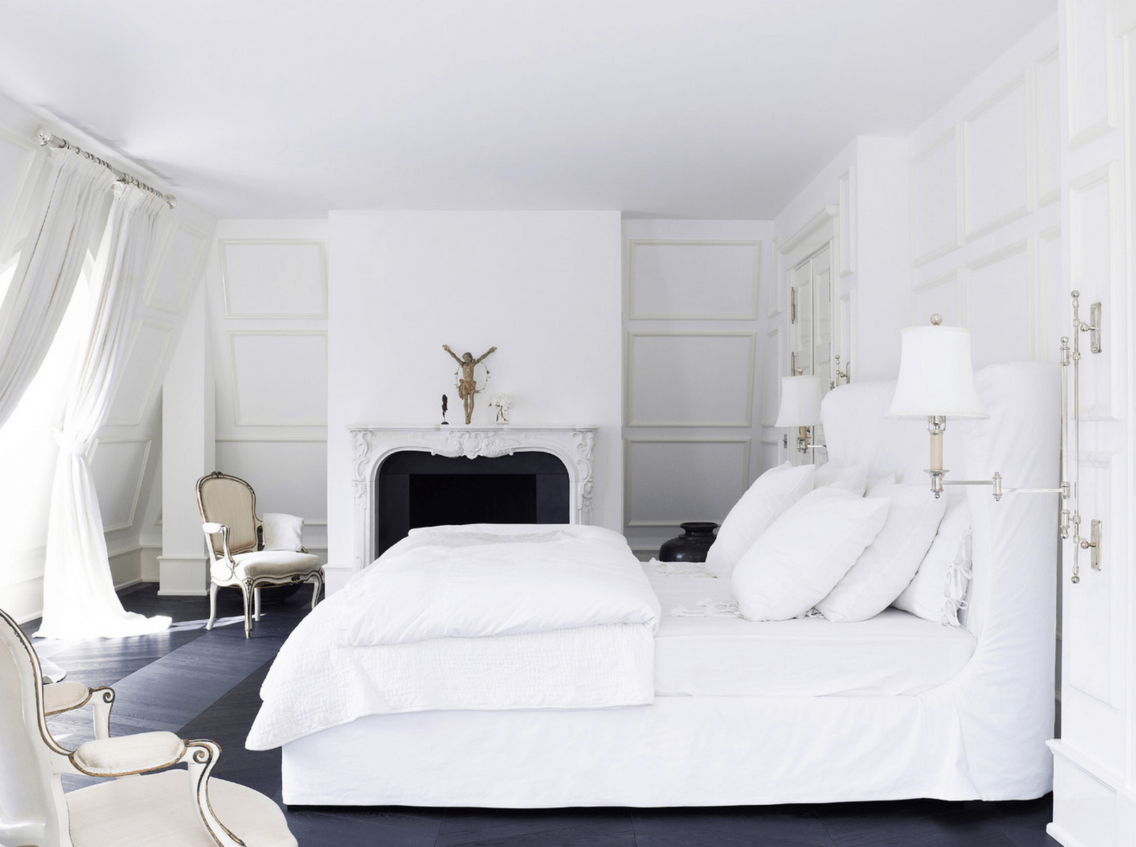 White bedroom design idea black furniture