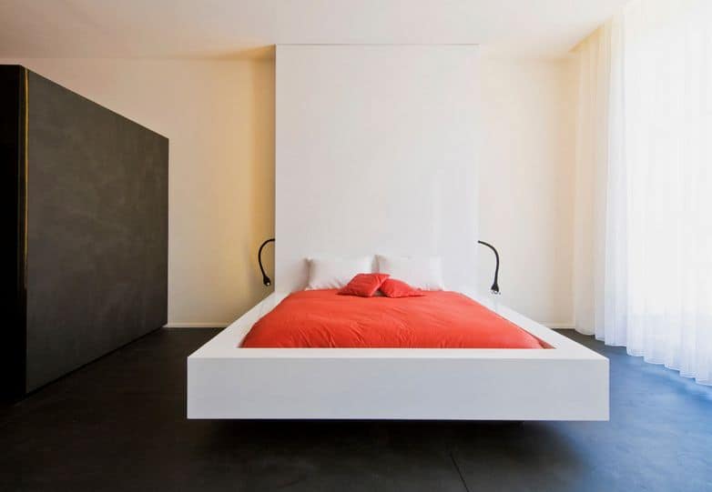 White-geometric-floating-bed
