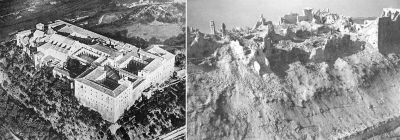 Monte-Cassino-before-and-after-bombing-in-1944