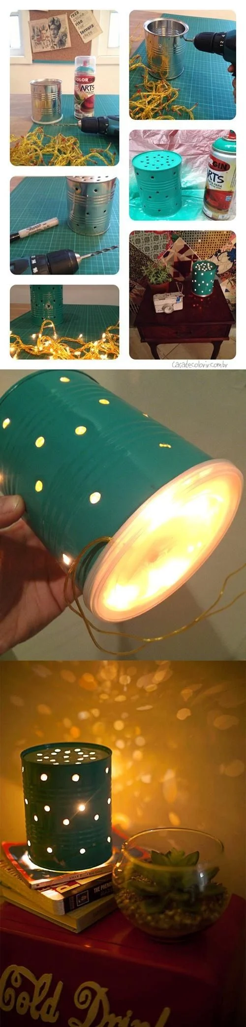 23. Perforate, paint a regular tin can, add a light bulb and you have a cheery disco lamp