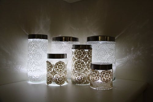 26. Add lace to mason jars for a delicate lighting effect