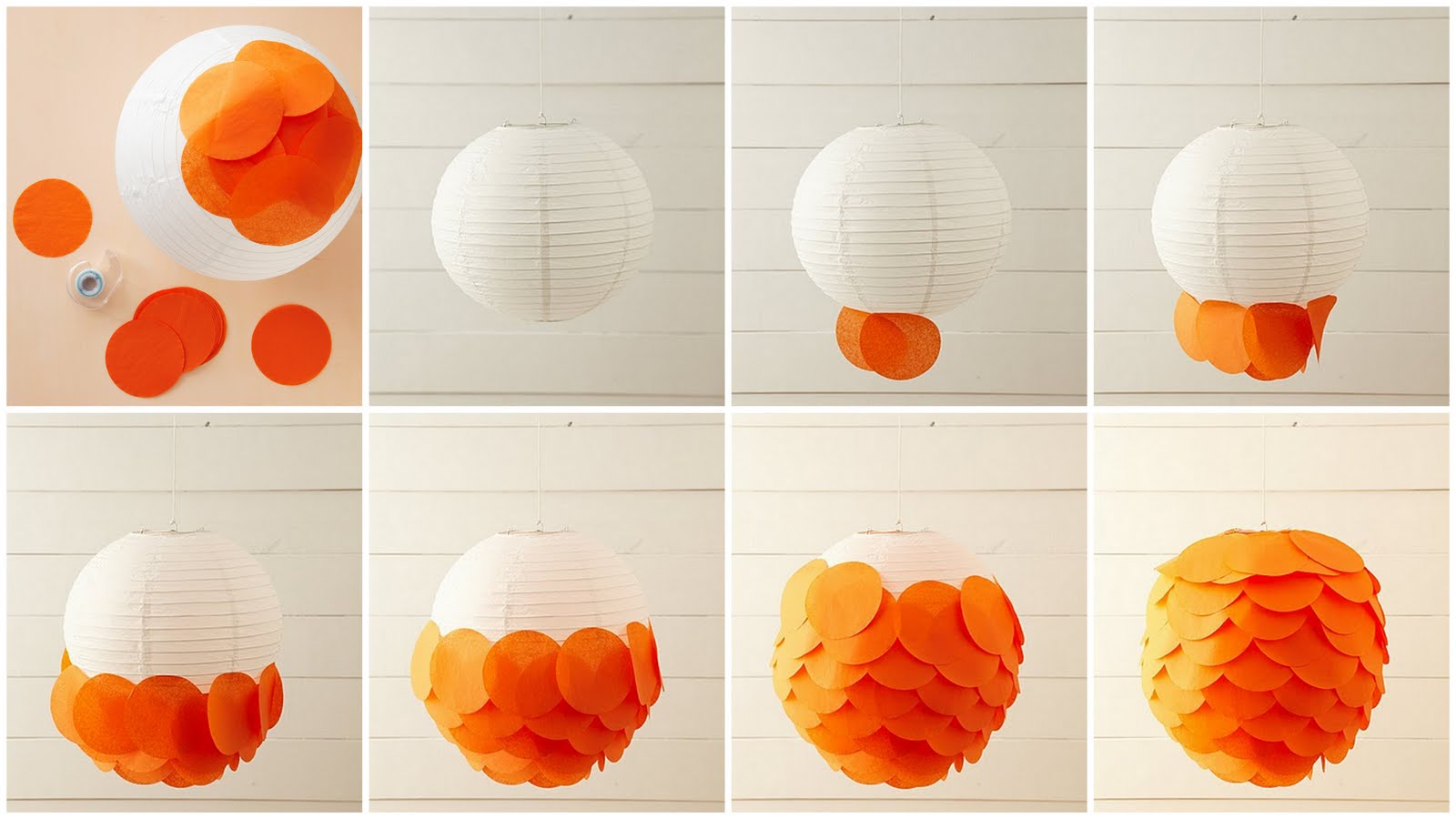 30. Use a paper lantern and add some colorful paper circles for a layered lamp
