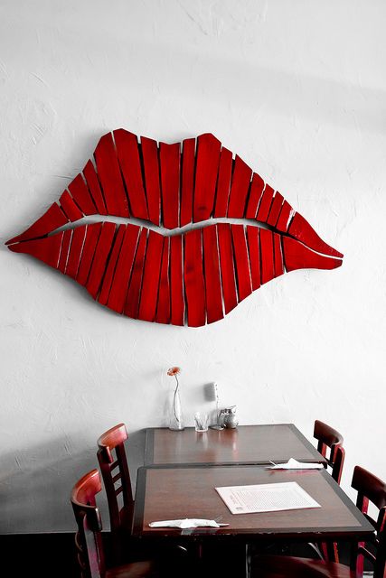 1. Giant wooden rep lips wall art