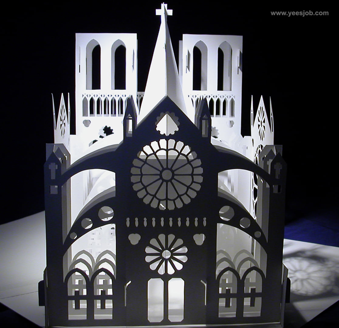 Notre Dame Cathedral -180-Degrees-Open Pop up DIY Kirigami Architecture