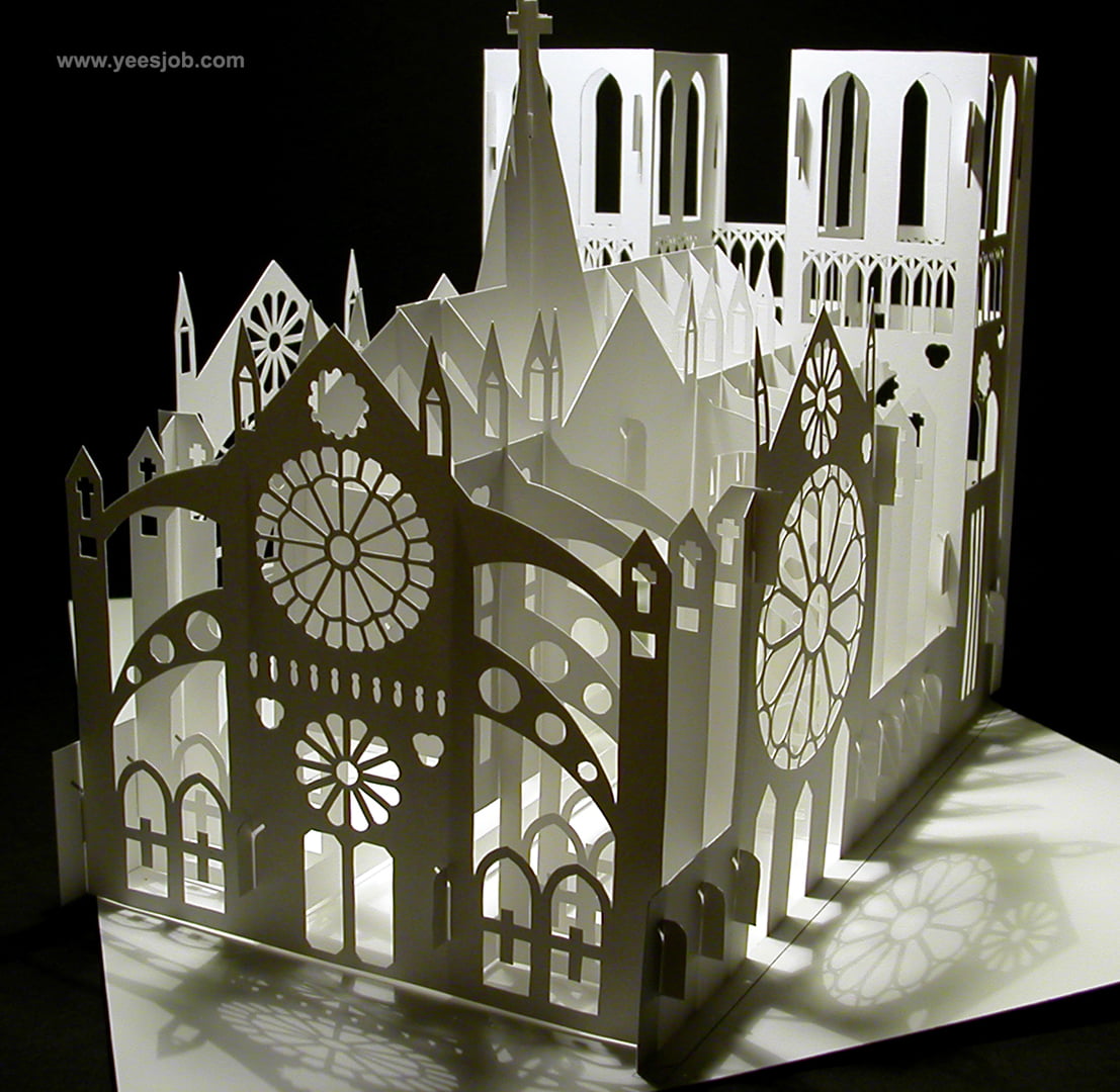 Notre Dame Cathedral -180-Degrees-Open Pop up DIY Kirigami Architecture