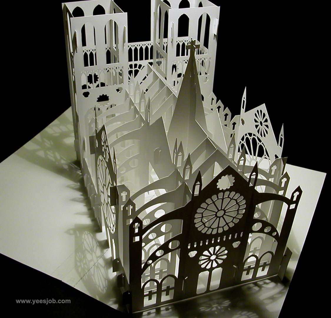 Notre Dame Cathedral -180-Degrees-Open Pop up DIY Kirigami Architecture