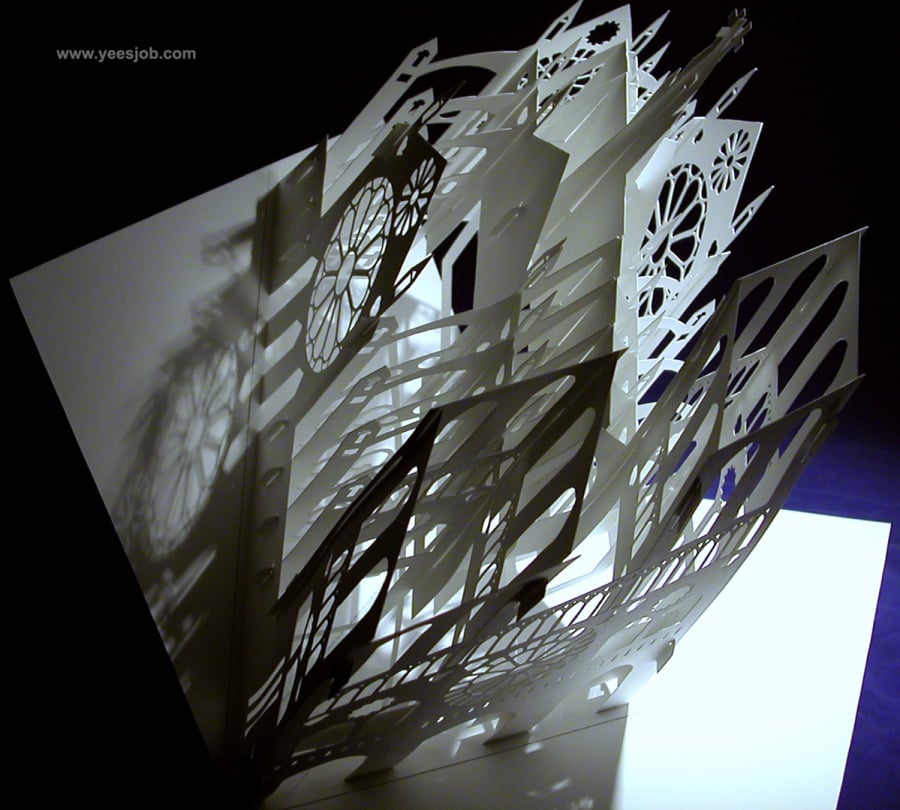 Notre Dame Cathedral -180-Degrees-Open Pop-Up DIY Kirigami Architecture