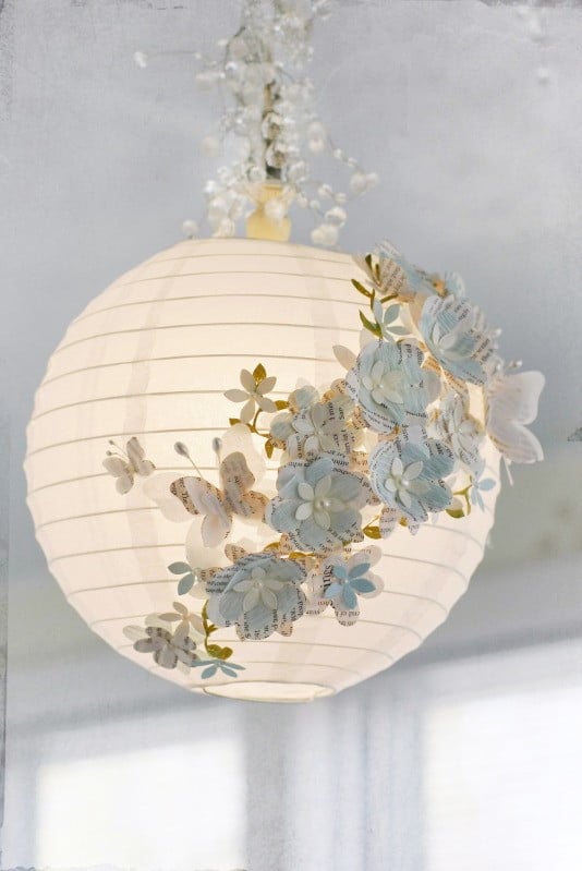 3. GORGEOUS WHITE PAPER LAMP WITH HAND-CUT PAPER BUTTERFLIES AND FLOWERS