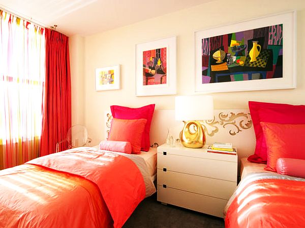 Colorful Bedding in a Bedroom Designed For Twins