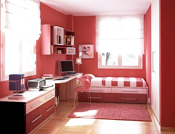 Red Bedroom Interior Design Flooded by Natural Light