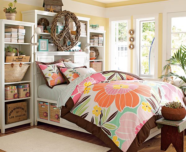 Tropical Inspired Teenage Bedroom Design With Space Efficient Bedroom Ensemble