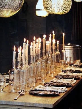 4. Use old bottles and candles for a beautiful table setting