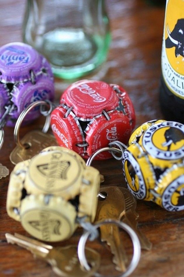creative key-rings decorated with bottle caps
