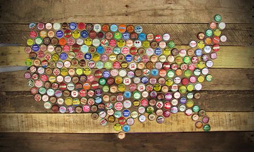 bottle cap arts map of USA