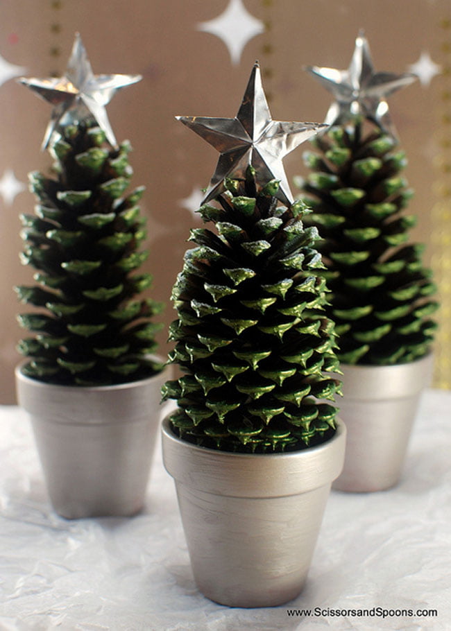 Green Painted Pinecone Trees in a Pot