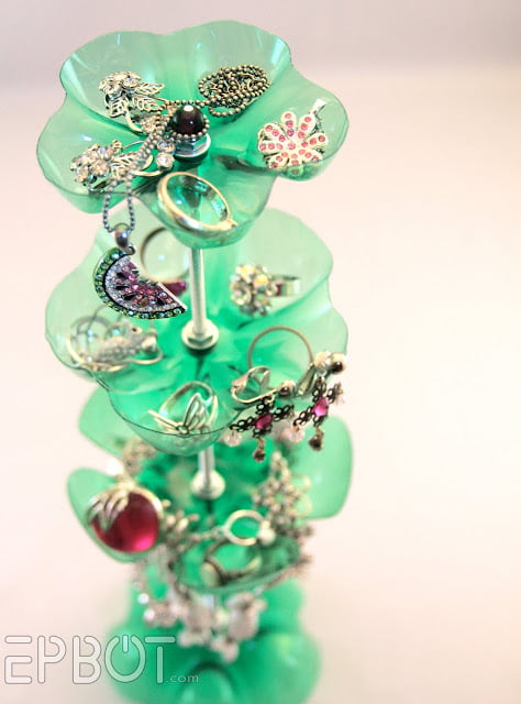  Repurposed Green Bottle Jewelry Stand