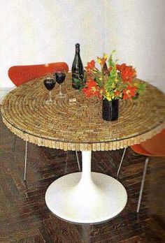 UPCYCLE AN OLD TABLE WITH CORKS AND A GLASS COUNTERTOP