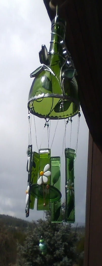 green wine bottle wind chime