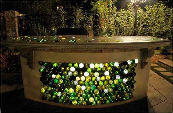 outdoor garden bar with wine bottles