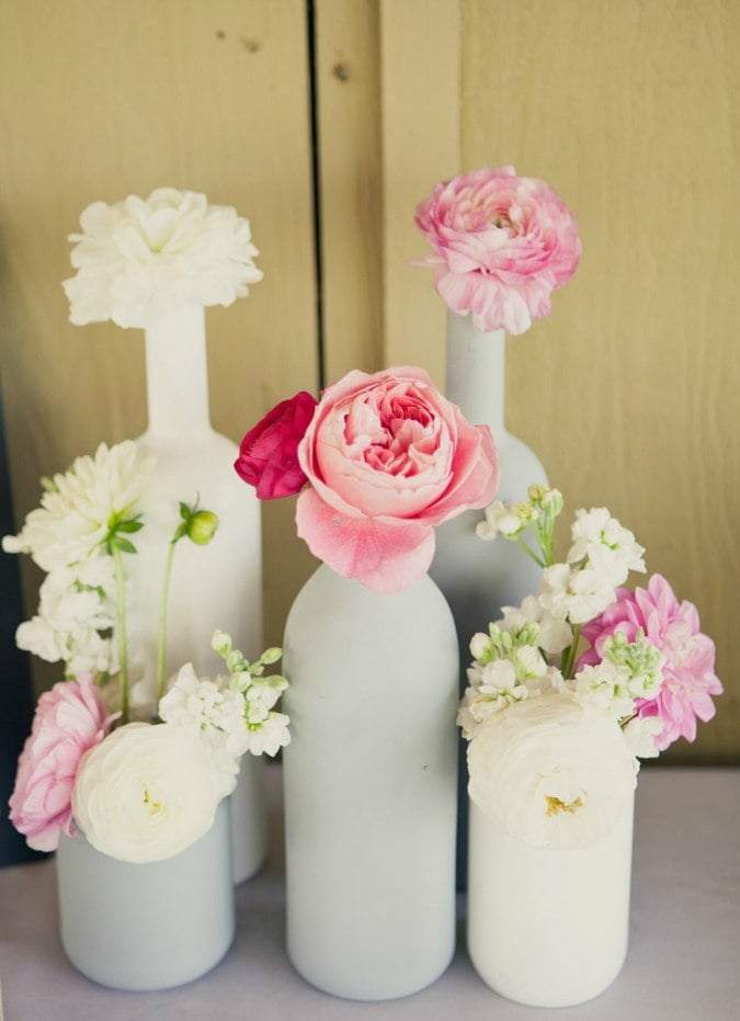 Matte painted glass recipients transformed into beautiful vases.