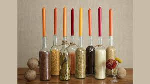 44 SimpleWine Bottles Centerpiece with Grains and Candles 