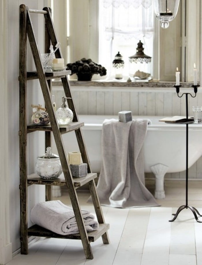 standing-wooden-ladder-shelf-bathroom-storage-ideas-towel-rack