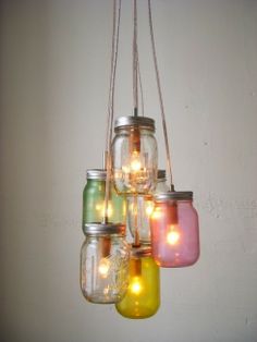 #8 Mason Jars Transformed Into Colorful Vintage Chandelier