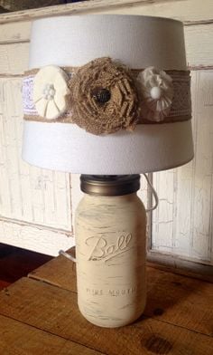 #9 Burlap and Mason Jar In Composition With White Equals Perfect Lamp