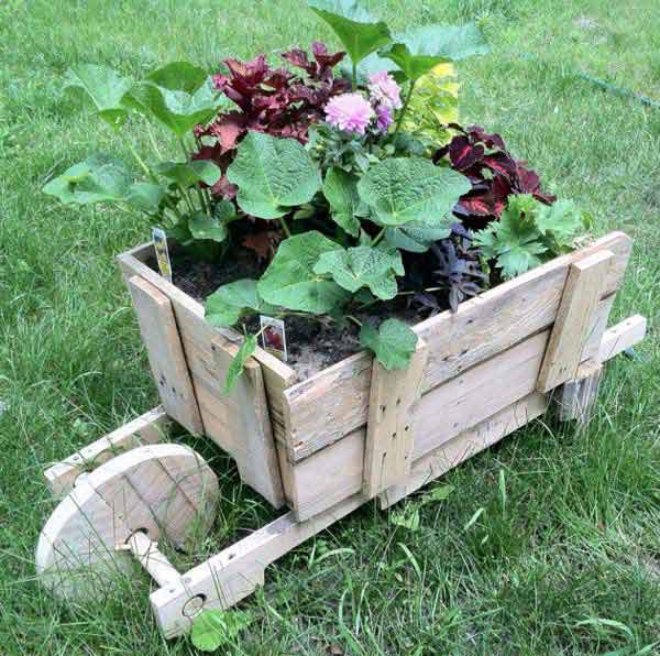 #37 WOODEN WHEELBARROW FLOWER PLANTER