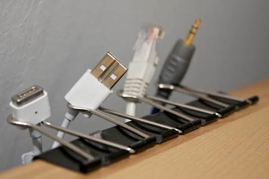 49. BINDER CLIPS AS CORDS ORGANIZER 