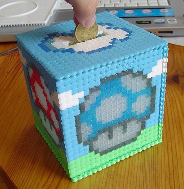 #14 MARIO HAMA BEAD USED AS A PIGGY BANK