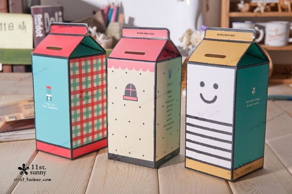#15 DIFFERENT MILK BOXES USED CREATIVELY AS PIGGY BANKS