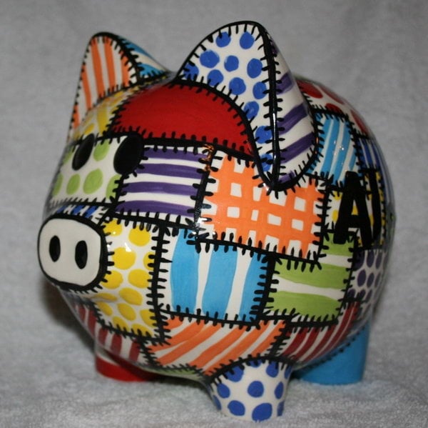 #7 GREAT PIGGY BANK WITH QUILTED COLORS
