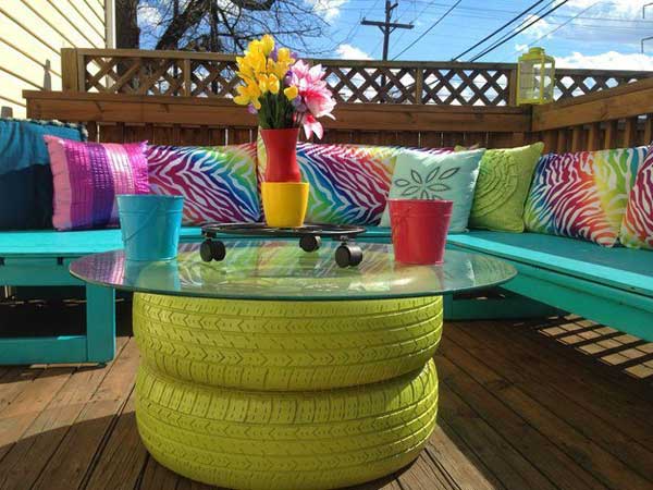 8. Turn old pallets into a colorful couch