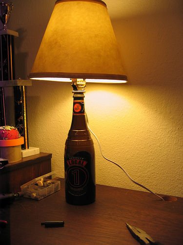 Wine bottle used as a lamp body