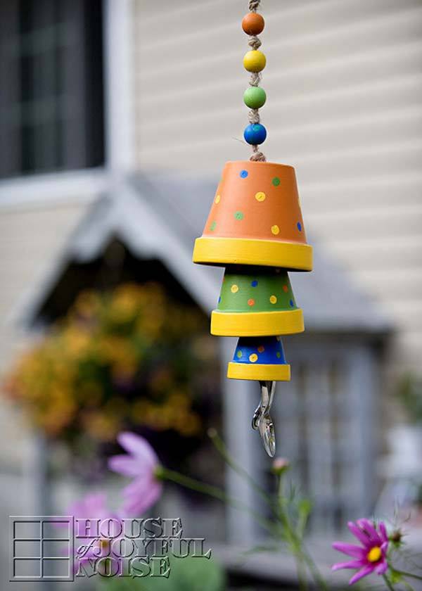 15. Colorful Flower Pot Wind Chime