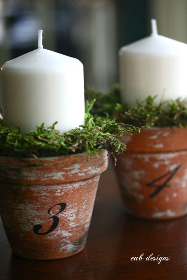 22. Vintage Numbered Clay Pots Serving Candles
