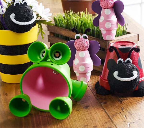 4. Colorfuly Painted Clay Pot Critters