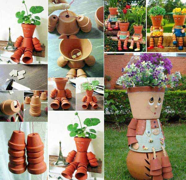 26 Beautiful Simple and Inexpensive Garden Projects Realized With Clay Pots homesthetics decor ideas (6)