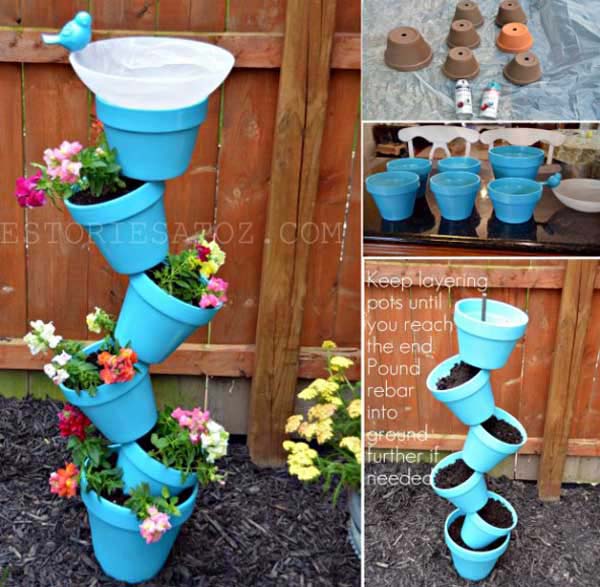 26 Beautiful Simple and Inexpensive Garden Projects Realized With Clay Pots homesthetics decor ideas (8)