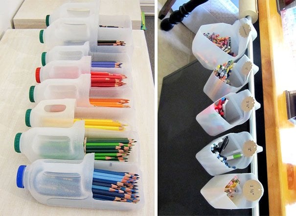 #2 Milk Jugs Used to Organize Crayons Efficiently