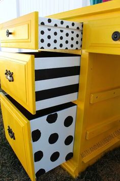 #19 Yellow Desk With Textured Drawers