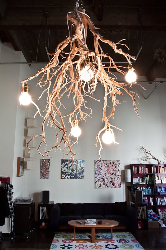 1. Organic wooden lamp created out of dried willow tree part