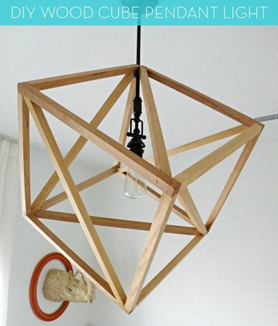 7. DIY wood cube pendant light for modern interiors