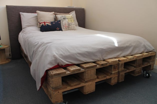 #13 SIMPLE WOODEN PALLET BED ON WHEELS