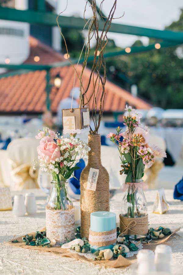 #15 Extraordinary Airy Sensible DIY Wedding Centerpieces With Rope Burlap and Lace