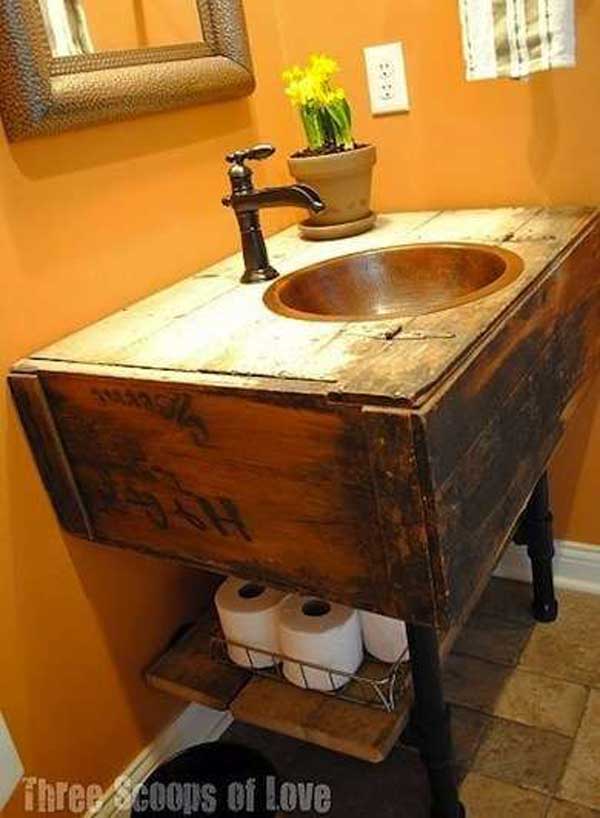 13. DIY Bathroom Vanity Realized From an Old Wooden Box